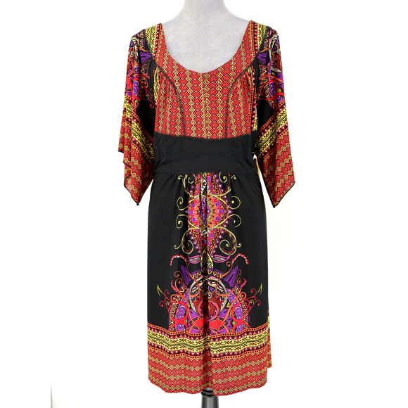 ONE WORLD Dresses & Skirts - One World Dress Plus Size 2X Black Orange Paisley Stretch Knit Fit n Flare New